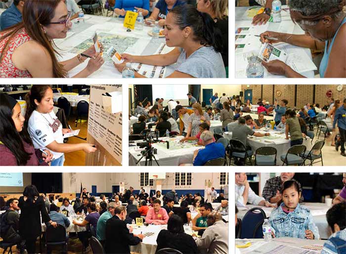 images from cover of South Central TOD Community Plan showing people gathering in different settings