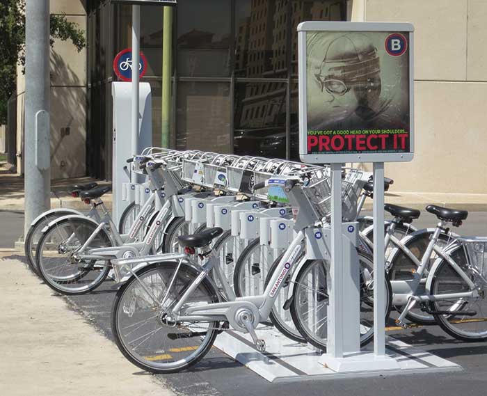 a bike share station in downtown San Antonio TX Credit Paul Sableman Flickr Creative Commons