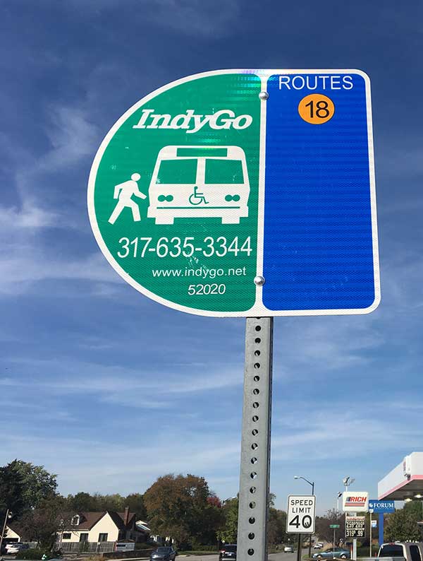 Photo of IndyGo bus stop sign. Credit Erica Fischer Flickr Creative Commons