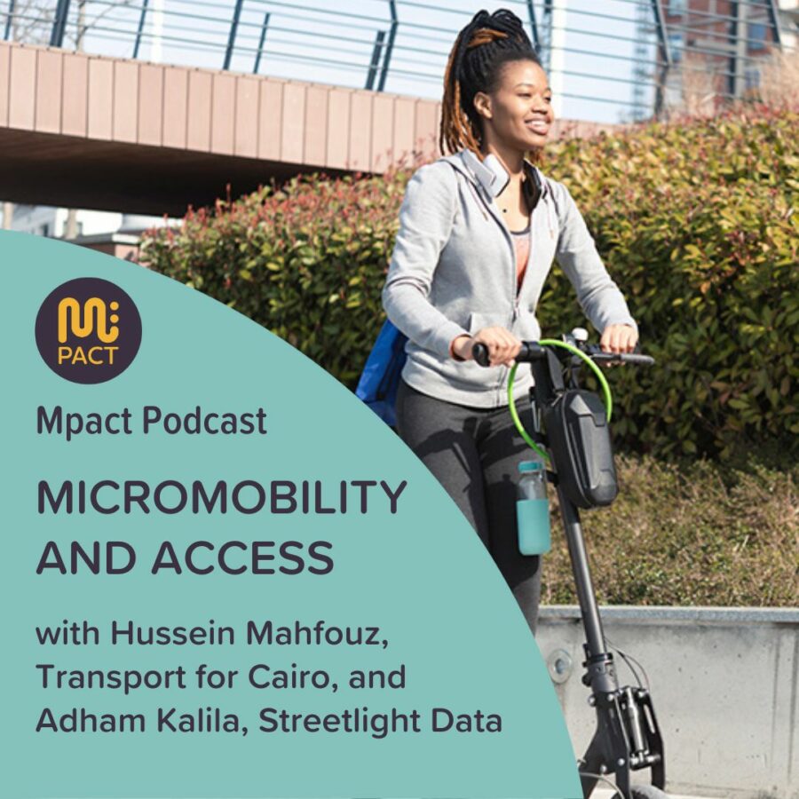 Podcast graphic Episode 68 shows woman on scooter