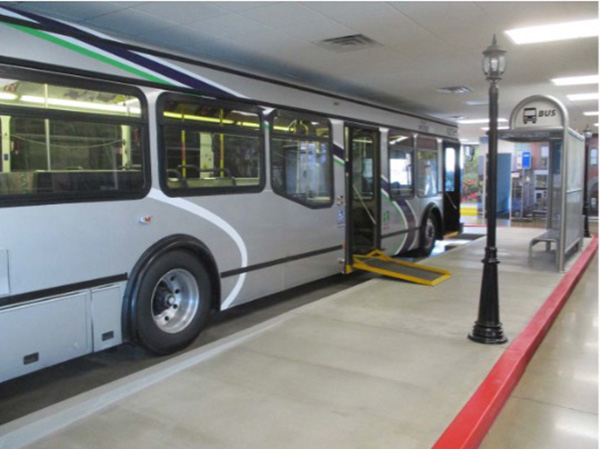 View of a bus at a stop inside Valley Metro Mobility Center.