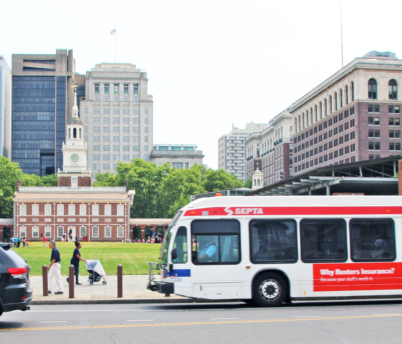 Independence Hall with Bus. Credit: SEPTA