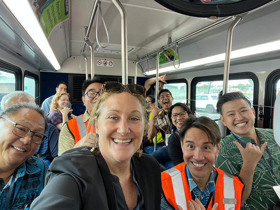 Kalihi Summit. Smiling faces on bus. Credit Hitachi Rail Honolulu